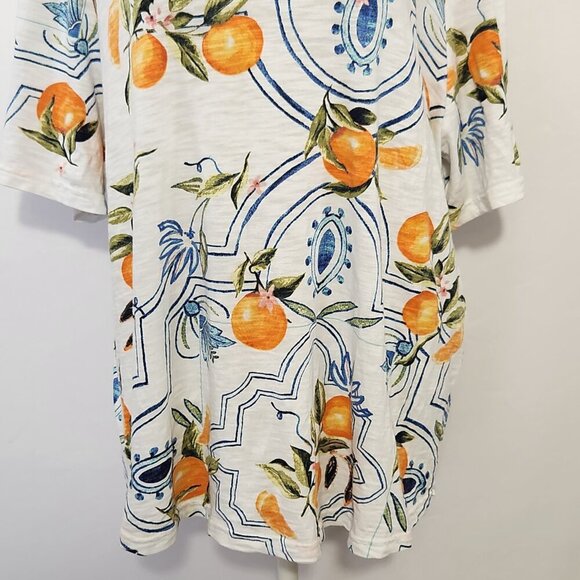 Chico's Women's Size 3/16 Tropical Print Short Sleeve Notched Neck Cotton Tee - Picture 5 of 16